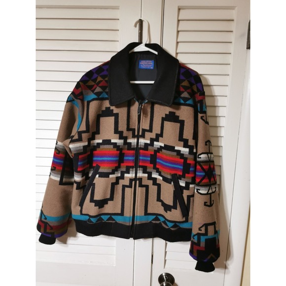 VINTAGE PENDLETON Native Pattern Aztec Jacket Portland OR Wool/Cotton Men's Sz M